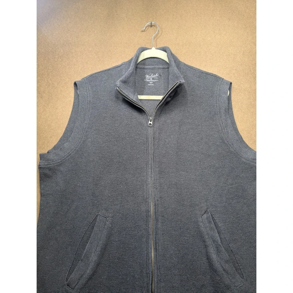 Woolrich Mens Gray Waffle Knit Full Zip Sweater Vest Mock Neck Large 18411 BHR